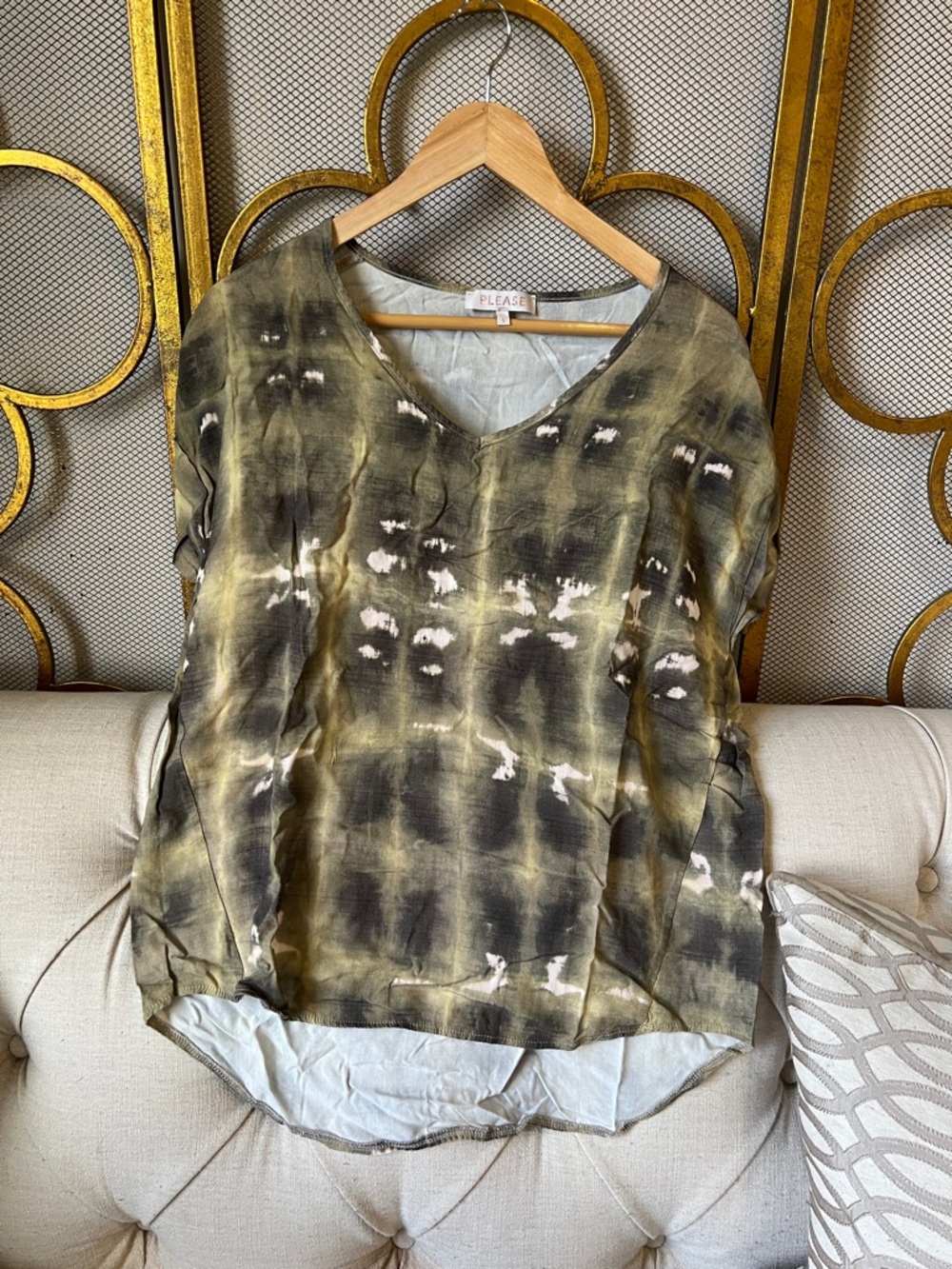 Pleaser Olive Green and Black Tie-Dye V-Neck Boxy Tunic